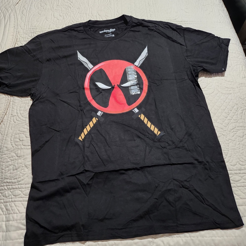 Marvel Deadpool WeLoveFine Graphic T-Shirt Mens XL Black Katana Logo New